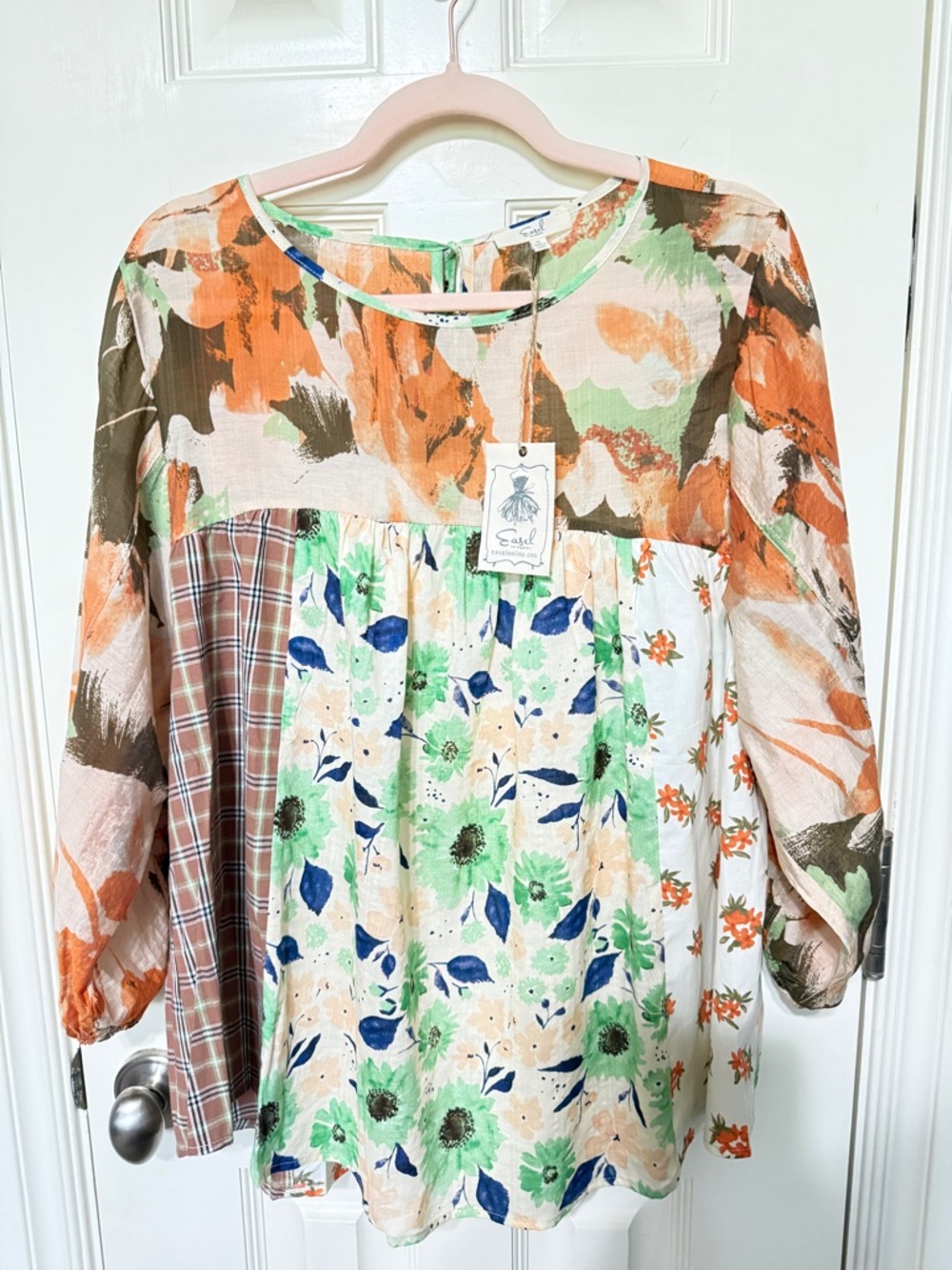 Easel Multi-Print Patchwork Peasant Top, Great Summer Fabric